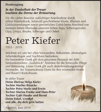 Traueranzeige von Peter Kiefer von Mitteldeutsche Zeitung Bernburg
