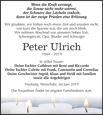 Traueranzeige von Peter Ulrich von Mitteldeutsche Zeitung