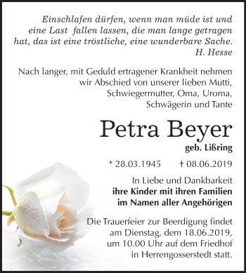 Traueranzeige von Petra Beyer von Mitteldeutsche Zeitung
