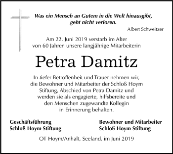 Traueranzeige von Petra Damitz von Mitteldeutsche Zeitung