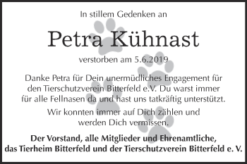 Traueranzeige von Petra Kühnast von WVG - Wochenspiegel Bitterfeld