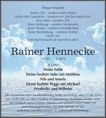Traueranzeige von Rainer Hennecke von Mitteldeutsche Zeitung