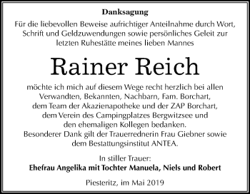 Traueranzeige von Rainer Reich von Mitteldeutsche Zeitung