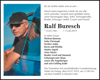 Traueranzeige von Ralf Buresch von Mitteldeutsche Zeitung Bernburg
