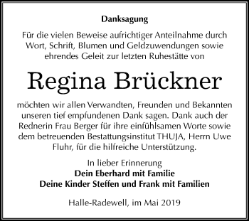 Traueranzeige von Regina Brückner von Mitteldeutsche Zeitung Halle/Saalkreis