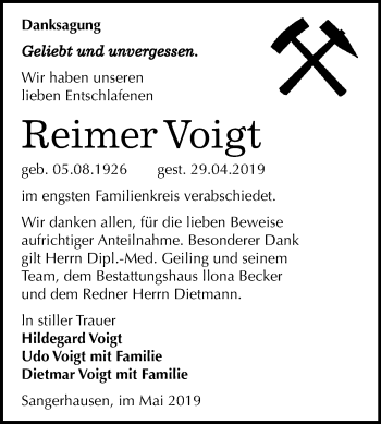 Traueranzeige von Reimer Voigt von Mitteldeutsche Zeitung Sangerhausen
