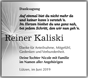 Traueranzeige von Reiner Kaliski von Mitteldeutsche Zeitung Weißenfels