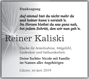 Traueranzeige von Reiner Kaliski von Super Sonntag Merseburg