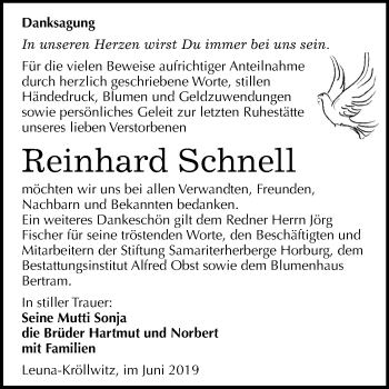 Traueranzeige von Reinhard Schnell von Mitteldeutsche Zeitung Merseburg/Querfurt