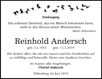 Traueranzeige von Reinhold Andersch von Mitteldeutsche Zeitung