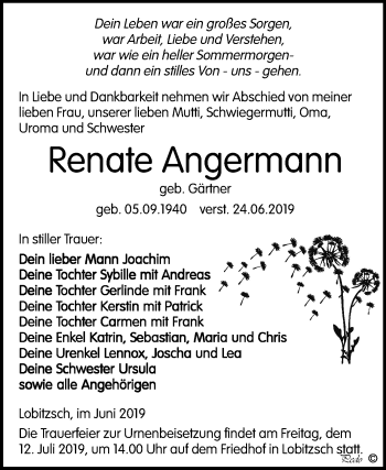 Traueranzeige von Renate Angermann von Mitteldeutsche Zeitung Weißenfels