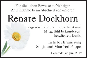 Traueranzeige von Renate Dockhorn von Mitteldeutsche Zeitung Quedlinburg