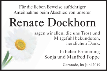 Traueranzeige von Renate Dockhorn von WVG - Wochenspiegel Quedlinburg