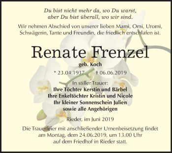 Traueranzeige von Renate Frenzel von Mitteldeutsche Zeitung Quedlinburg