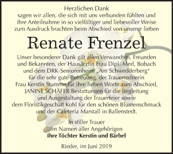 Traueranzeige von Renate Frenzel von Mitteldeutsche Zeitung Quedlinburg