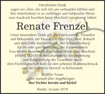 Traueranzeige von Renate Frenzel von Super Sonntag Quedlinburg