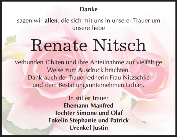 Traueranzeige von Renate Nitsch von Mitteldeutsche Zeitung Bitterfeld