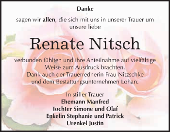 Traueranzeige von Renate Nitsch von WVG - Wochenspiegel Bitterfeld