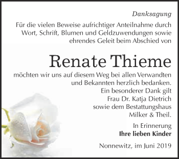 Traueranzeige von Renate Thieme von WVG - Wochenspiegel NMB / WSF / ZTZ