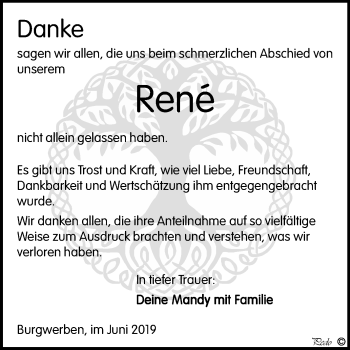 Traueranzeige von Rene  von Mitteldeutsche Zeitung Weißenfels