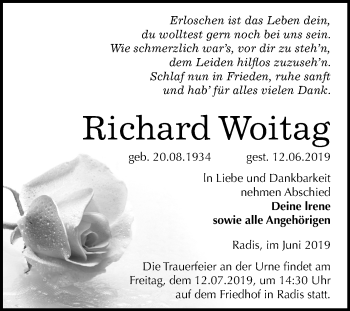 Traueranzeige von Richard Woitag von Mitteldeutsche Zeitung