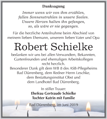 Traueranzeige von Robert Schielke von Mitteldeutsche Zeitung Merseburg/Querfurt