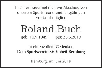 Traueranzeige von Roland Buch von Super Sonntag Bernburg