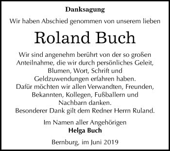 Traueranzeige von Roland Buch von Mitteldeutsche Zeitung Bernburg