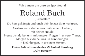 Traueranzeige von Roland Buch von Super Sonntag Bernburg