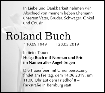 Traueranzeige von Roland Buch von Mitteldeutsche Zeitung Bernburg