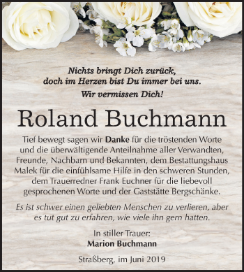 Traueranzeige von Roland Buchmann von Mitteldeutsche Zeitung Quedlinburg