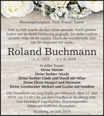 Traueranzeige von Roland Buchmann von Mitteldeutsche Zeitung