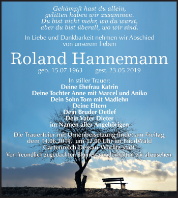 Traueranzeige von Roland Hannemann von Mitteldeutsche Zeitung Bitterfeld