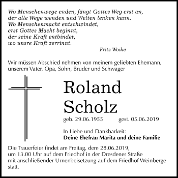 Traueranzeige von Roland Scholz von Mitteldeutsche Zeitung