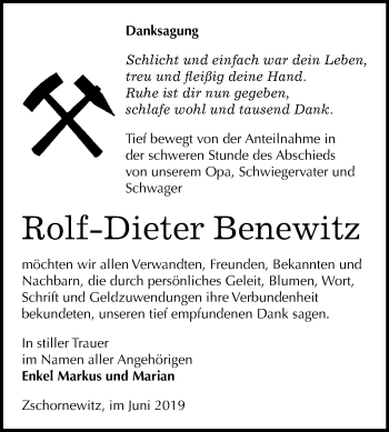 Traueranzeige von Rolf-Dieter Benewitz von WVG - Wochenspiegel Wittenberg