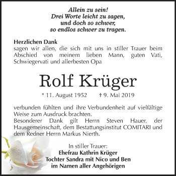 Traueranzeige von Rolf Krüger von Mitteldeutsche Zeitung Weißenfels