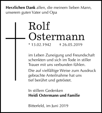 Traueranzeige von Rolf Ostermann von Mitteldeutsche Zeitung Bitterfeld