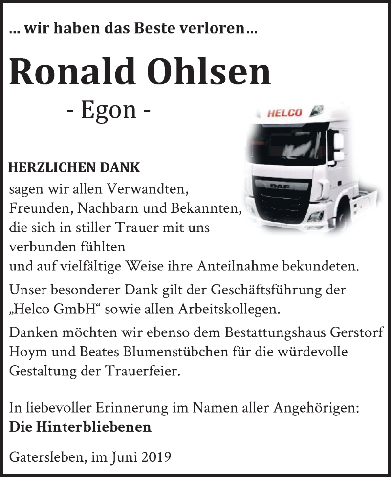  Traueranzeige für Ronald Ohlsen vom 22.06.2019 aus Mitteldeutsche Zeitung Aschersleben