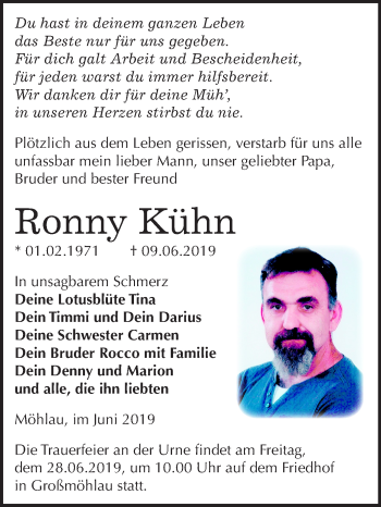 Traueranzeige von Ronny Kühn von Mitteldeutsche Zeitung