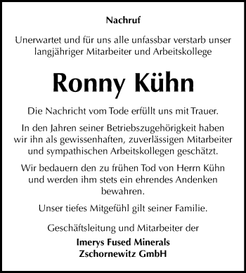 Traueranzeige von Ronny Kühn von Mitteldeutsche Zeitung