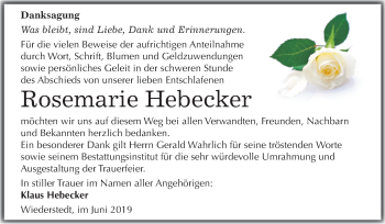 Traueranzeige von Rosemarie Hebecker von Mitteldeutsche Zeitung