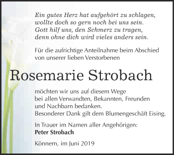 Traueranzeige von Rosemarie Strobach von Super Sonntag Bernburg