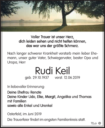 Traueranzeige von Rudi Keil von WVG - Wochenspiegel NMB / WSF / ZTZ