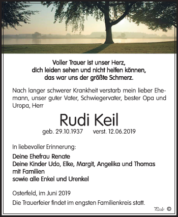 Traueranzeige von Rudi Keil von Mitteldeutsche Zeitung Zeitz