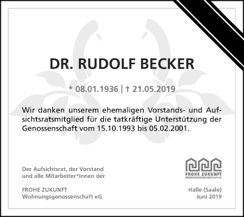 Traueranzeige von Rudolf Becker von Mitteldeutsche Zeitung Halle/Saalkreis