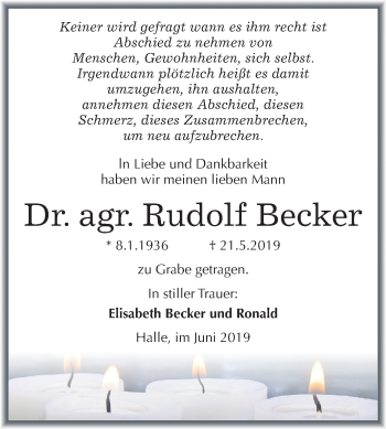 Traueranzeige von Rudolf Becker von Mitteldeutsche Zeitung Halle/Saalkreis