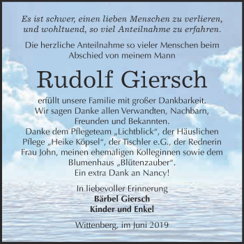 Traueranzeige von Rudolf Giersch von Super Sonntag Wittenberg