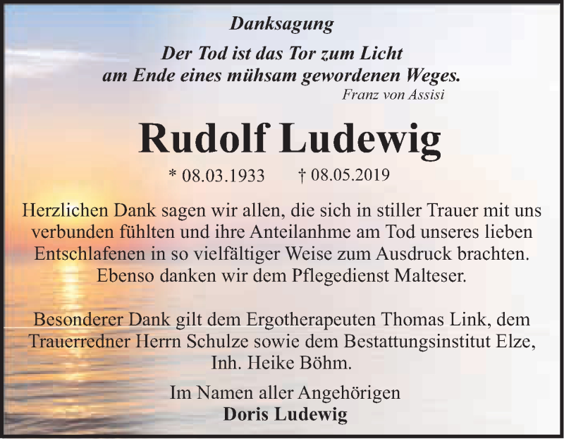  Traueranzeige für Rudolf Ludewig vom 22.06.2019 aus WVG - Wochenspiegel Dessau / Köthen