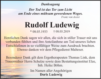 Traueranzeige von Rudolf Ludewig von Mitteldeutsche Zeitung Dessau-Roßlau