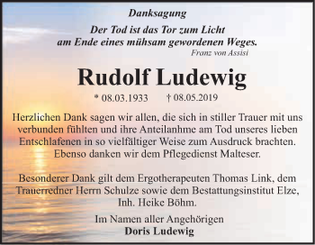 Traueranzeige von Rudolf Ludewig von WVG - Wochenspiegel Dessau / Köthen